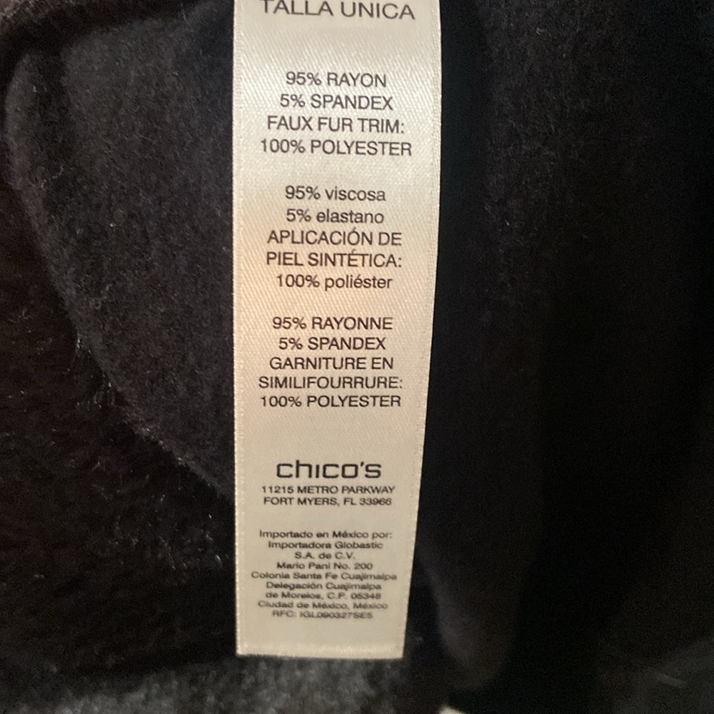 Chicos Black Faux Fur Trimmed Ruana Wrap Women’s Shawl Poncho Kimono One Size - Picture 6 of 7